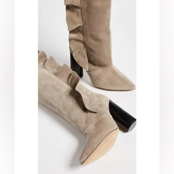 NIB IRO Cidravol Ruffle-Trim Suede Slouchy Knee-High Boots in Taupe $760 size 36 - Picture 5 of 14